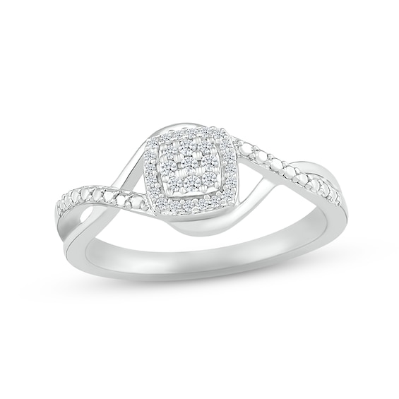 Multi-Diamond Cushion-Shaped Twist Promise Ring 1/10 ct tw Sterling Silver