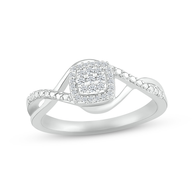 Main Image 1 of Multi-Diamond Cushion-Shaped Twist Promise Ring 1/10 ct tw Sterling Silver