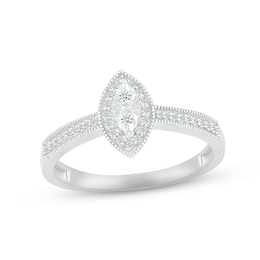 Multi-Diamond Marquise Milgrain Promise Ring 1/8 ct tw Sterling Silver