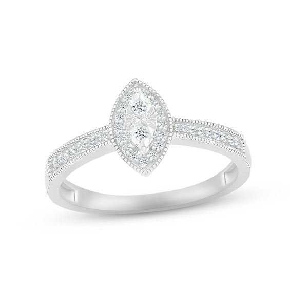 Multi-Diamond Marquise Milgrain Promise Ring 1/8 ct tw Sterling Silver