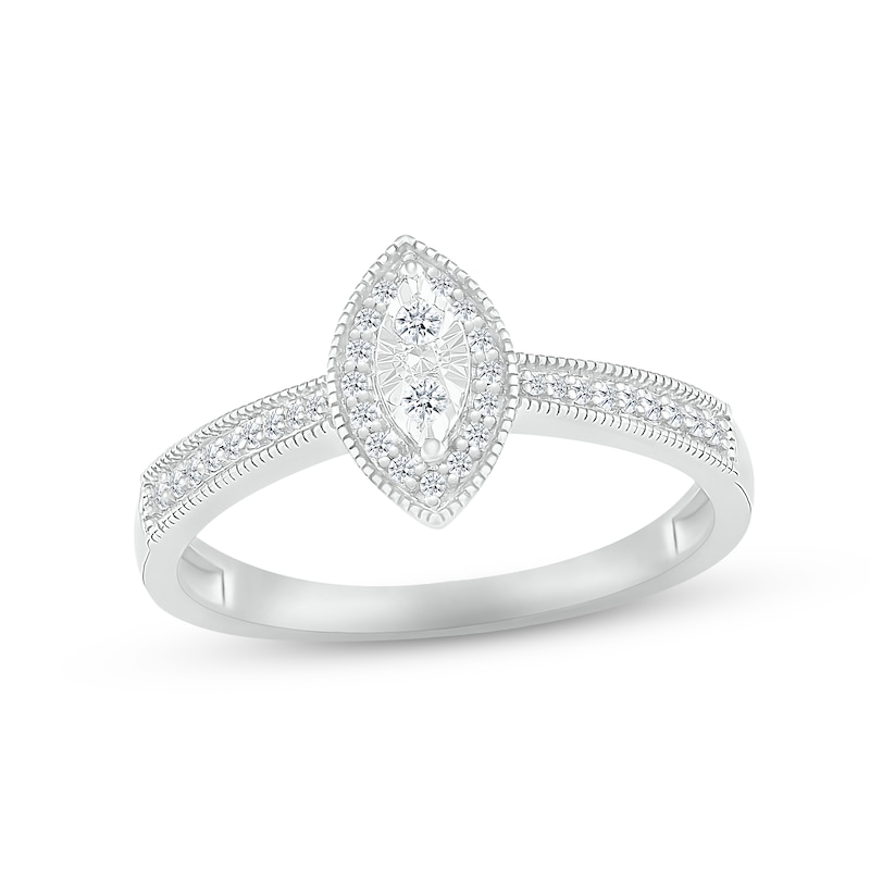 Diamond Marquise Milgrain Promise Ring 1/8 ct tw Round-cut Sterling Silver