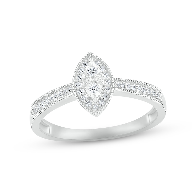 Main Image 1 of Multi-Diamond Marquise Milgrain Promise Ring 1/8 ct tw Sterling Silver