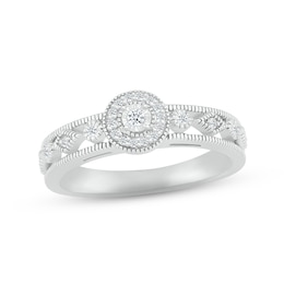 Diamond Halo Milgrain Promise Ring 1/8 ct tw Sterling Silver