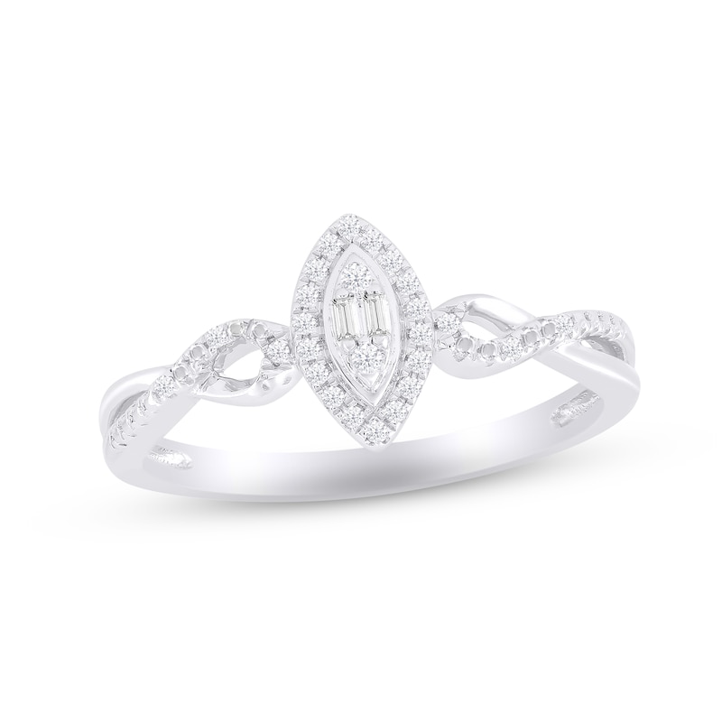 Multi-Diamond Marquise Promise Ring 1/10 ct tw Baguette & Round-cut Sterling Silver