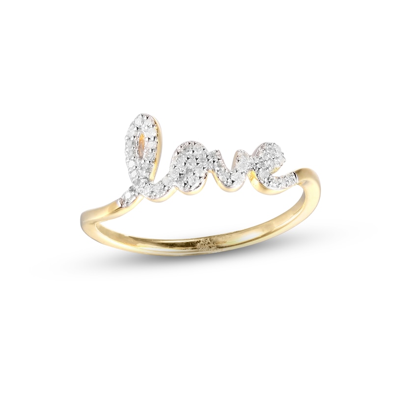 Main Image 1 of Diamond Script &quot;Love&quot; Ring 1/8 ct tw Round-cut 10K Yellow Gold