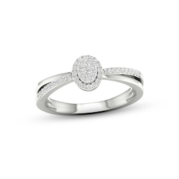 Multi-Diamond Oval Halo Promise Ring 1/6 ct tw Sterling Silver