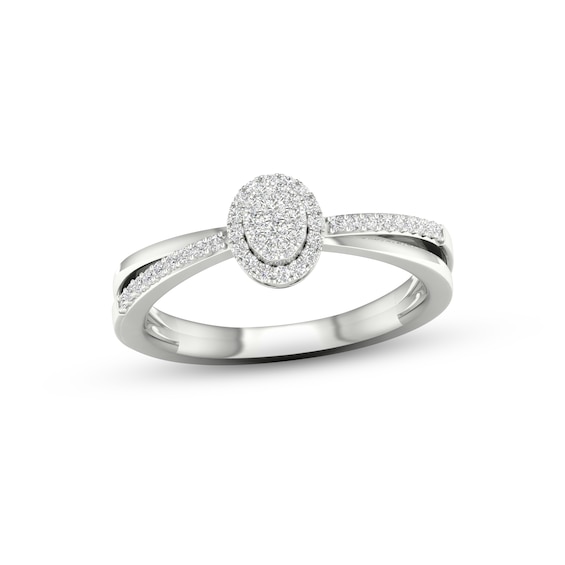 Multi-Diamond Oval Halo Promise Ring 1/6 ct tw Sterling Silver