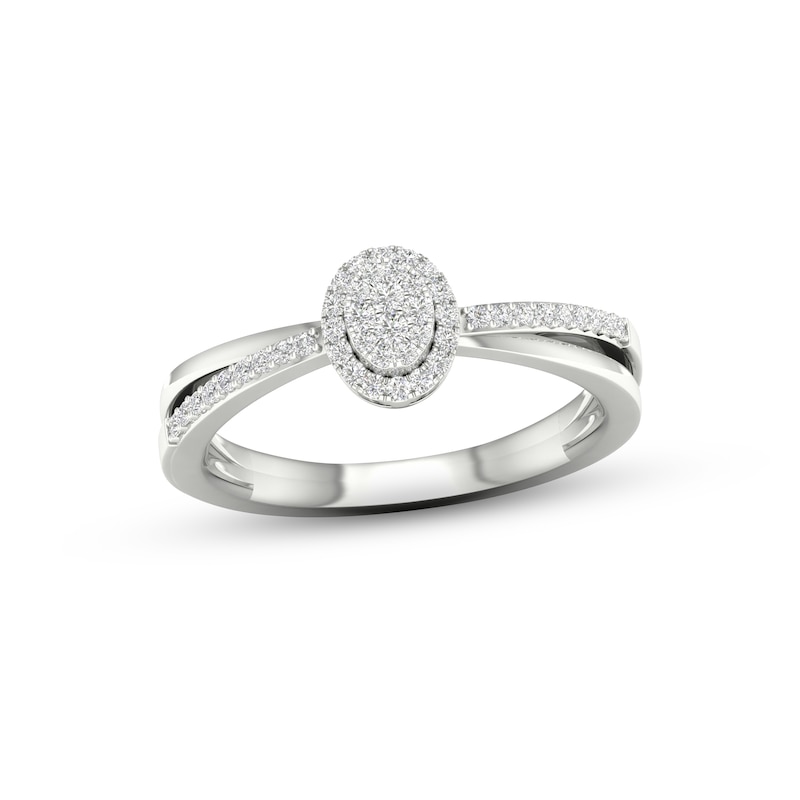 Main Image 1 of Multi-Diamond Oval Halo Promise Ring 1/6 ct tw Sterling Silver