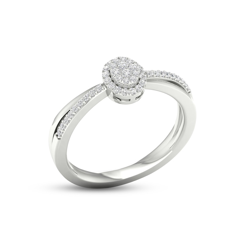 Main Image 2 of Multi-Diamond Oval Halo Promise Ring 1/6 ct tw Sterling Silver