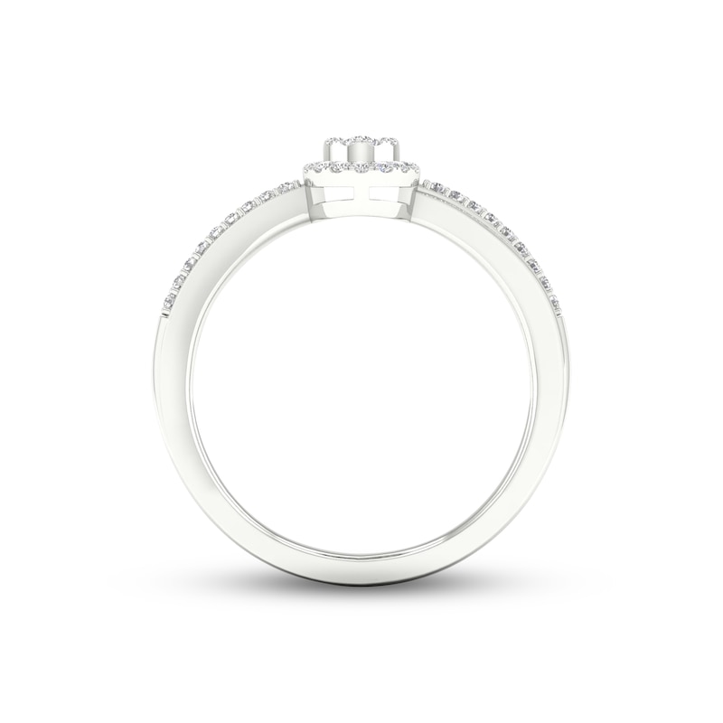 Main Image 4 of Multi-Diamond Oval Halo Promise Ring 1/6 ct tw Sterling Silver