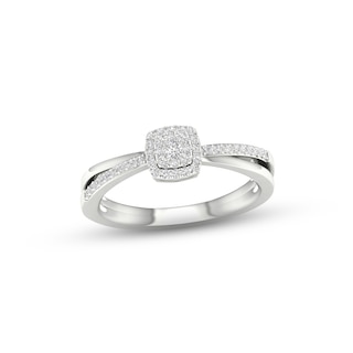 Diamond Cushion Halo Promise Ring 1/6 ct tw Sterling Silver
