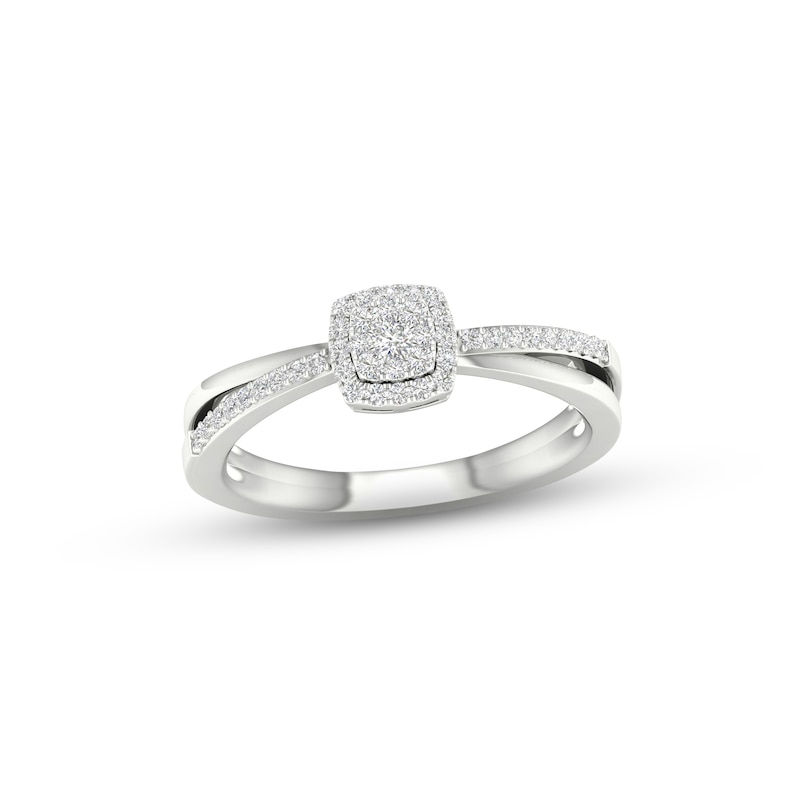 Main Image 1 of Diamond Cushion Halo Promise Ring 1/6 ct tw Sterling Silver