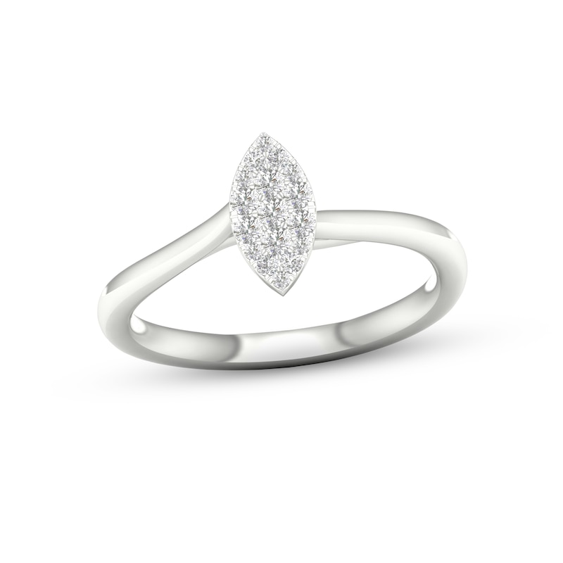Multi-Diamond Center Marquise Promise Ring 1/6 ct tw Round-cut Sterling Silver