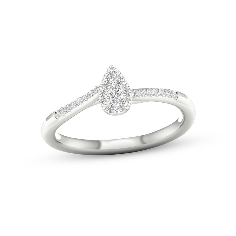 Multi-Diamond Center Pear Promise Ring 1/6 ct tw Round-cut Sterling Silver