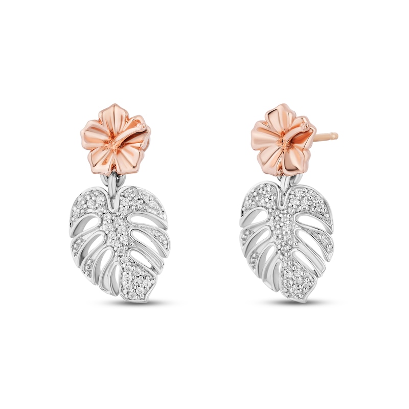 Disney Treasures Lilo & Stitch Diamond Palm Leaf Earrings 1/10 ct tw Sterling Silver & 10K Rose Gold