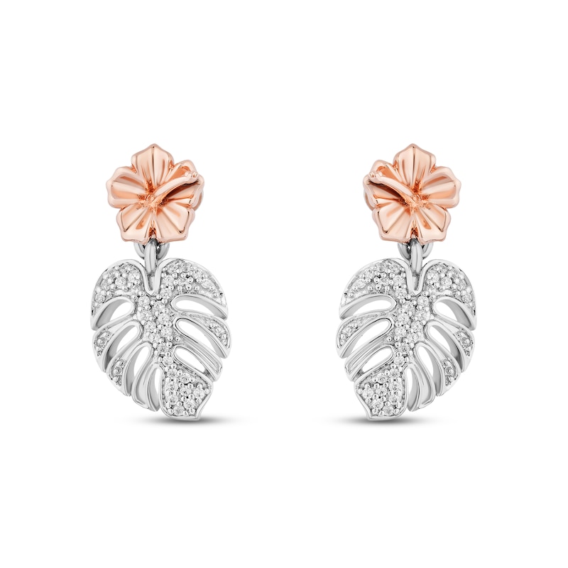 Disney Treasures Lilo & Stitch Diamond Palm Leaf Earrings 1/10 ct tw Sterling Silver & 10K Rose Gold