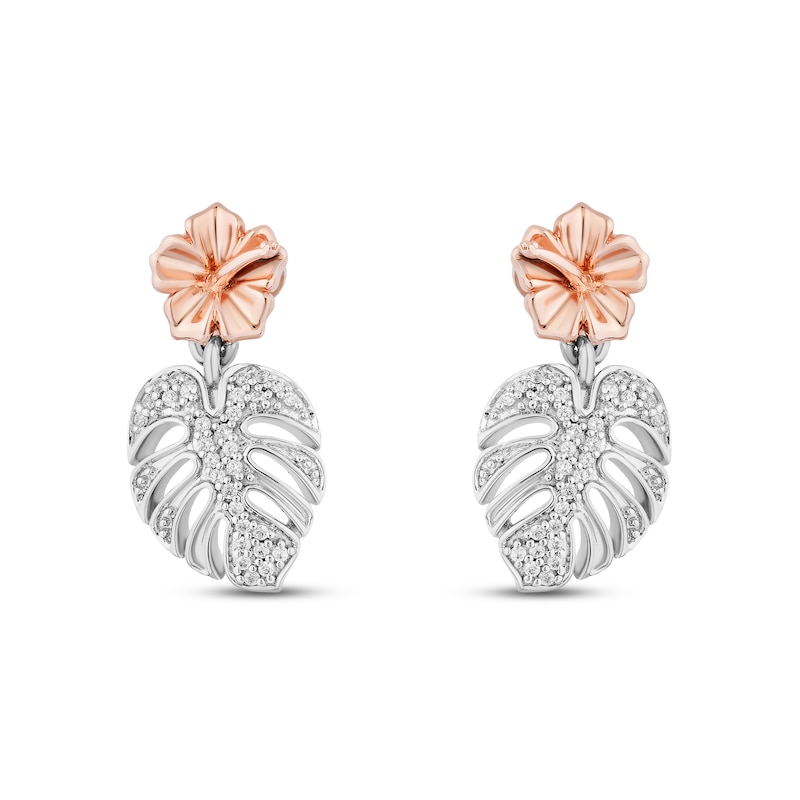 Main Image 2 of Disney Treasures Lilo & Stitch Diamond Palm Leaf Earrings 1/10 ct tw Sterling Silver & 10K Rose Gold