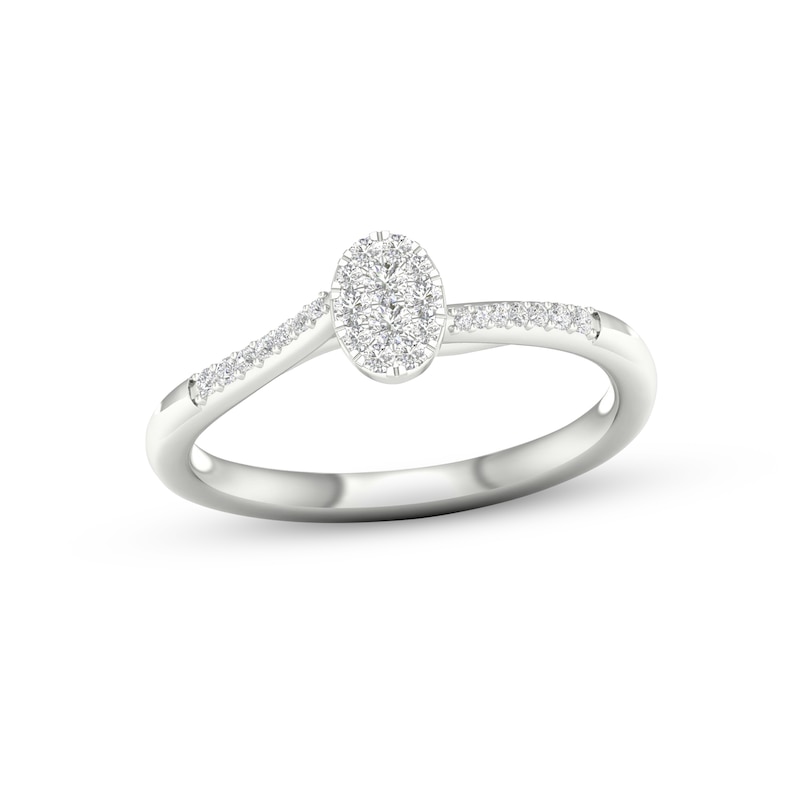 Main Image 1 of Multi-Diamond Oval Promise Ring 1/6 ct tw Sterling Silver-