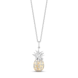 Disney Treasures Lilo & Stitch Diamond Pineapple Necklace 1/15 ct tw Sterling Silver & 10K Yellow Gold 19&quot;