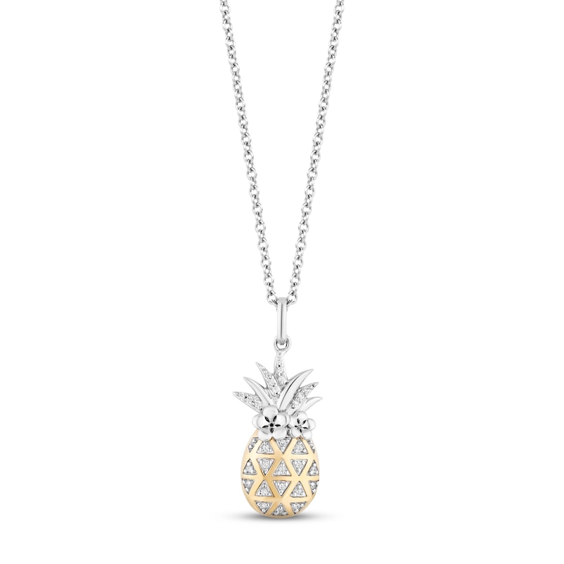 Disney Treasures Lilo & Stitch Diamond Pineapple Necklace 1/15 ct tw Sterling Silver & 10K Yellow Gold 19"