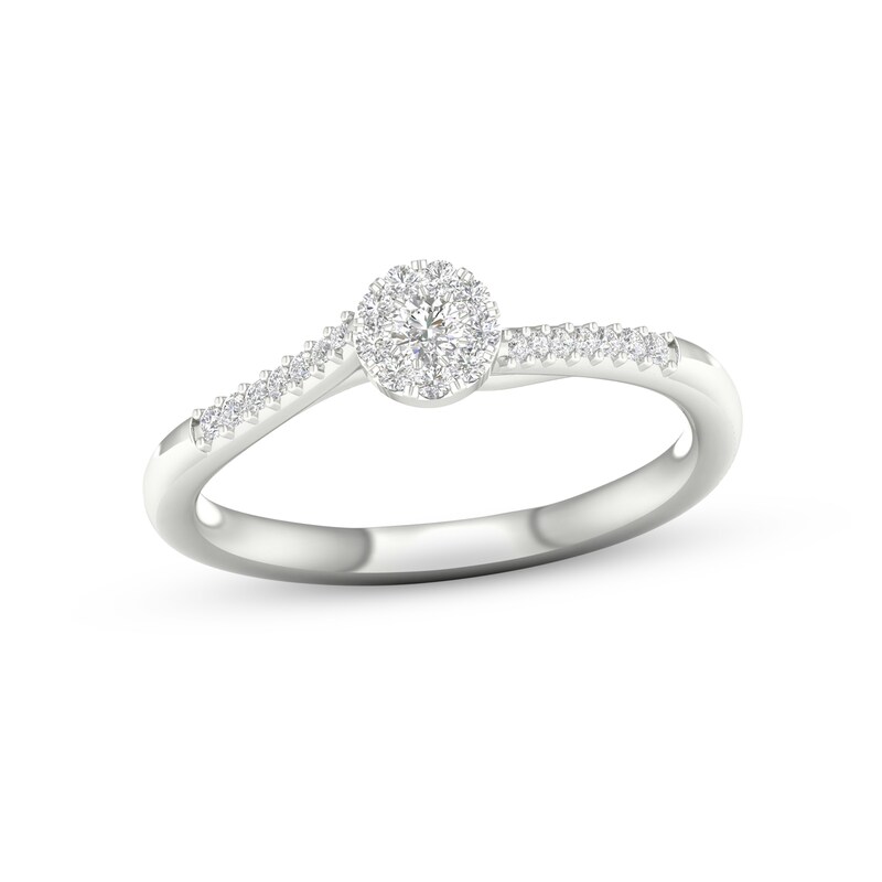 Multi-Diamond Center Round Promise Ring 1/6 ct tw Round-cut Sterling Silver