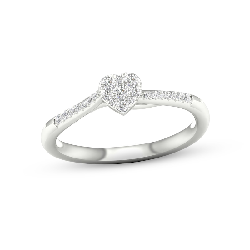 Multi-Diamond Center Heart Promise Ring 1/6 ct tw Round-cut Sterling Silver