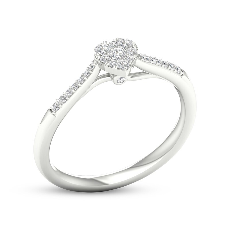 Multi-Diamond Center Heart Promise Ring 1/6 ct tw Round-cut Sterling Silver