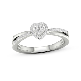 Multi-Diamond Heart Halo Promise Ring 1/6 ct tw Sterling Silver