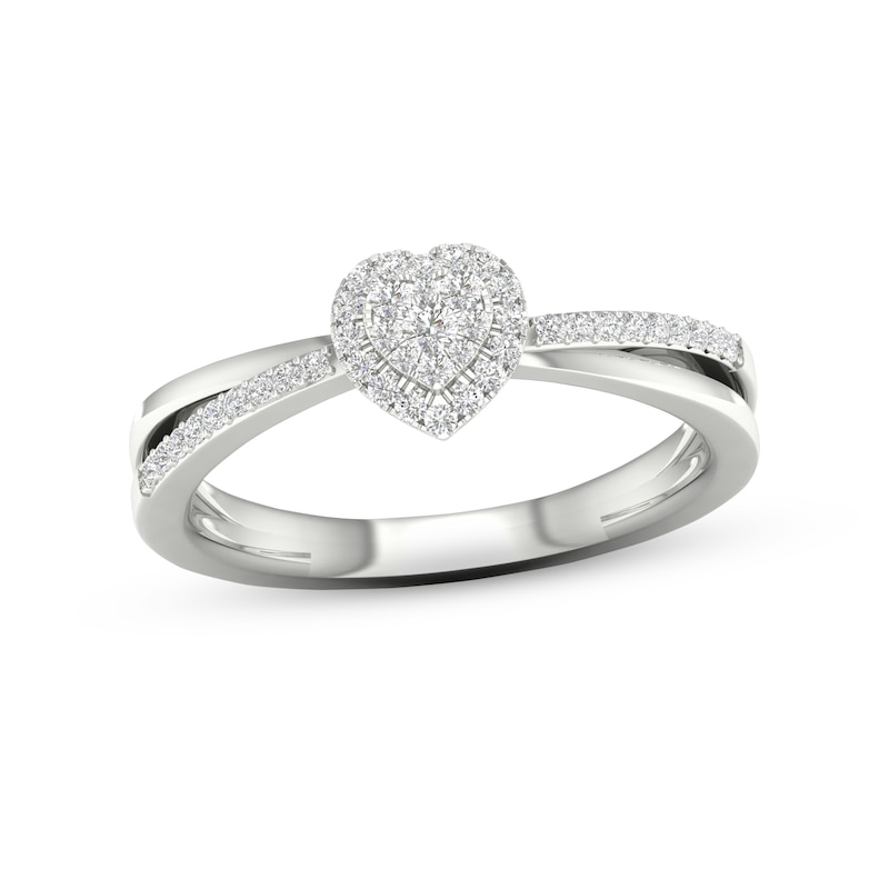 Main Image 1 of Multi-Diamond Heart Halo Promise Ring 1/6 ct tw Sterling Silver