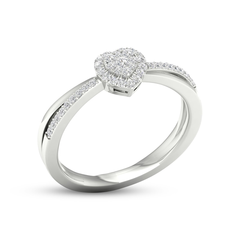 Main Image 2 of Multi-Diamond Heart Halo Promise Ring 1/6 ct tw Sterling Silver