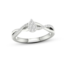 Multi-Diamond Pear-Shaped Twist Promise Ring 1/6 ct tw Sterling Silver