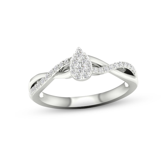 Multi-Diamond Pear-Shaped Twist Promise Ring 1/6 ct tw Sterling Silver