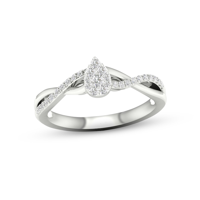 Multi-Diamond Center Pear Twist Promise Ring 1/6 ct tw Round-cut Sterling Silver