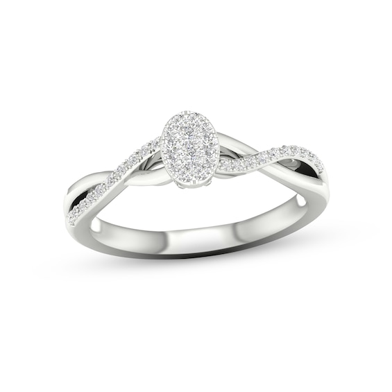 Multi-Diamond Oval Promise Ring 1/6 ct tw Sterling Silver