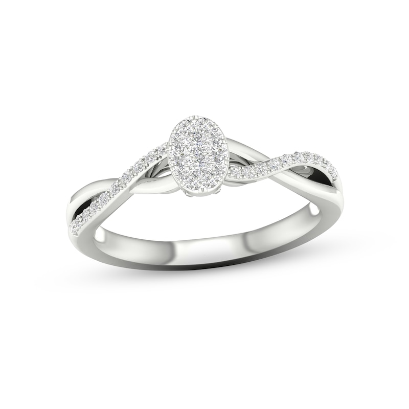 Main Image 1 of Multi-Diamond Oval Promise Ring 1/6 ct tw Sterling Silver