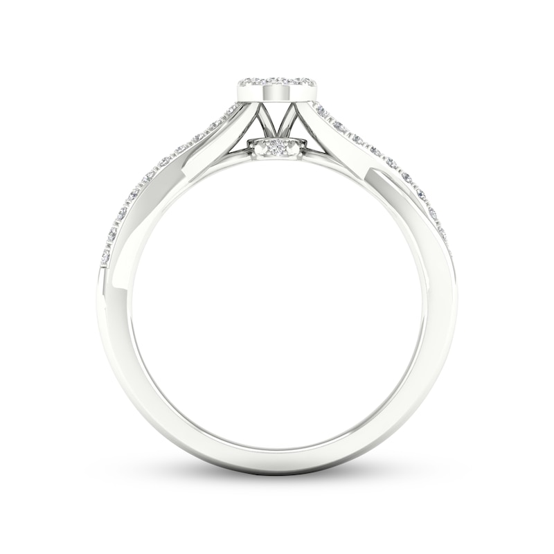 Multi-Diamond Center Oval Twist Promise Ring 1/6 ct tw Round-cut Sterling Silver