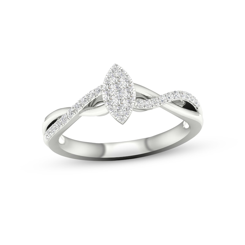 Multi-Diamond Center Marquise Twist Promise Ring 1/6 ct tw Round-cut Sterling Silver