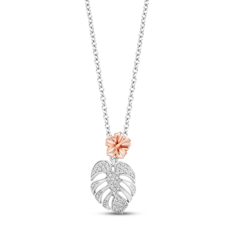 Disney Treasures Lilo & Stitch Diamond Palm Leaf Necklace 1/10 ct tw Sterling Silver & 10K Rose Gold 17.25"