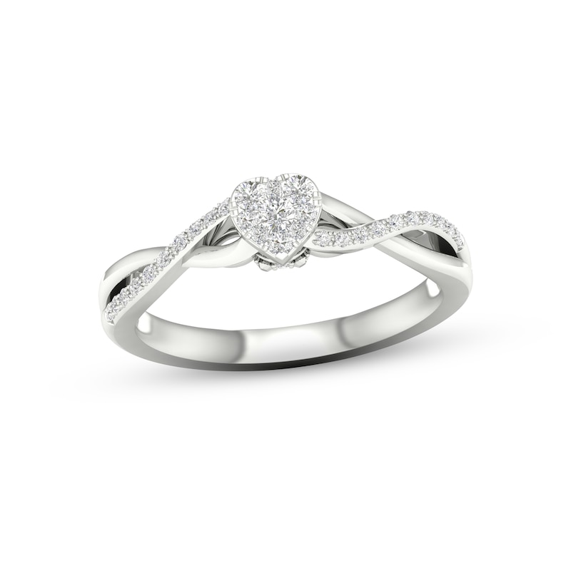 Main Image 1 of Multi-Diamond Heart Twist Promise Ring 1/6 ct tw Sterling Silver