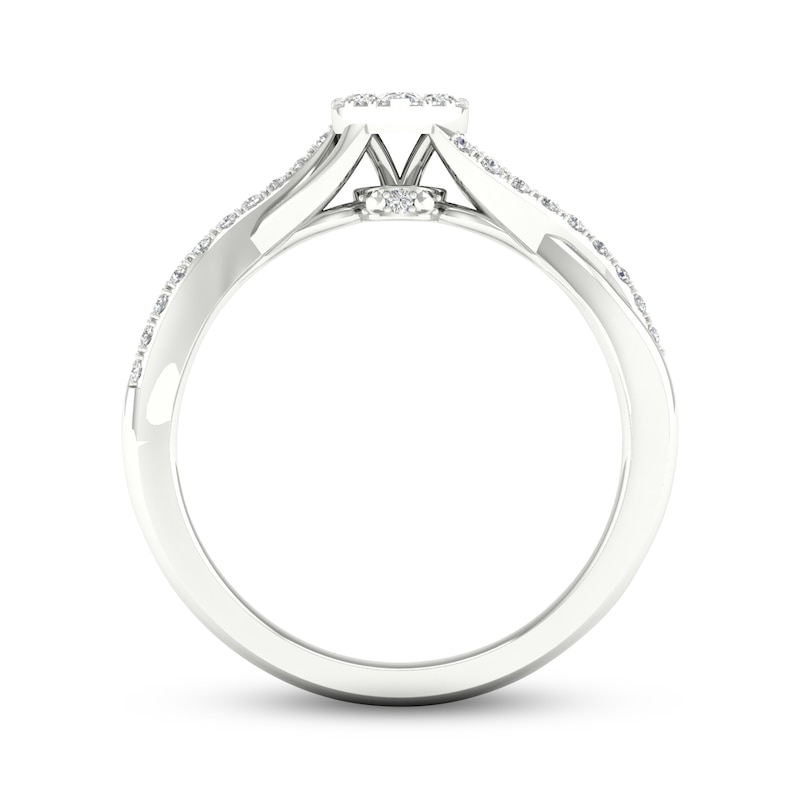 Multi-Diamond Center Heart Twist Promise Ring 1/6 ct tw Round-cut Sterling Silver