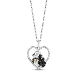 Disney Treasures Lady and the Tramp Black & White Diamond Necklace 1/4 ct tw Sterling Silver & 10K Yellow Gold 17&quot;