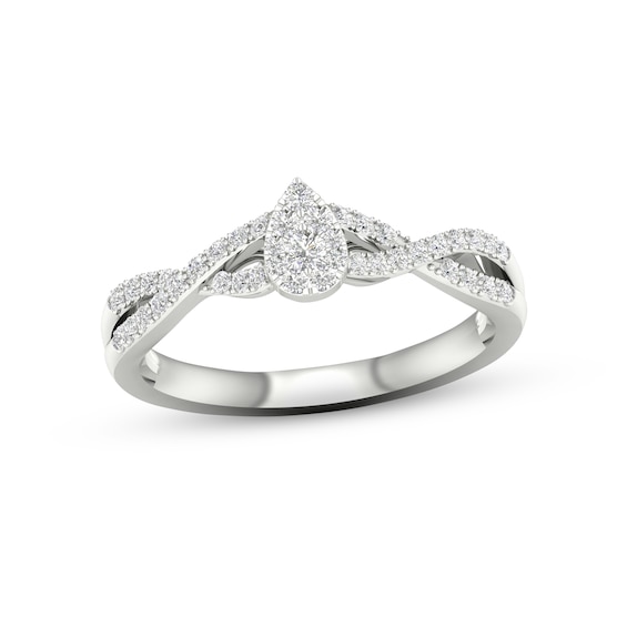 Multi-Diamond Teardrop Twist Promise Ring 1/6 ct tw Sterling Silver