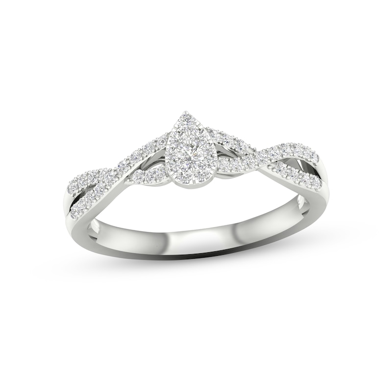Main Image 1 of Multi-Diamond Teardrop Twist Promise Ring 1/6 ct tw Sterling Silver