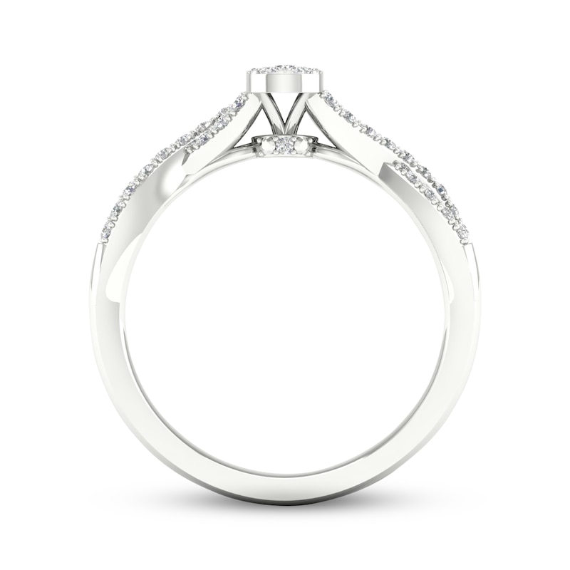Multi-Diamond Center Pear Twist Promise Ring 1/6 ct tw Round-cut Sterling Silver