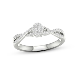 Multi-Diamond Oval Twist Promise Ring 1/6 ct tw Sterling Silver