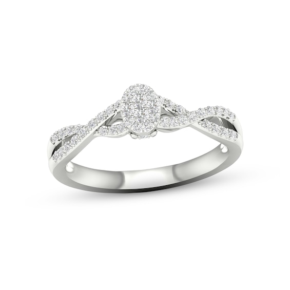 Multi-Diamond Oval Twist Promise Ring 1/6 ct tw Sterling Silver