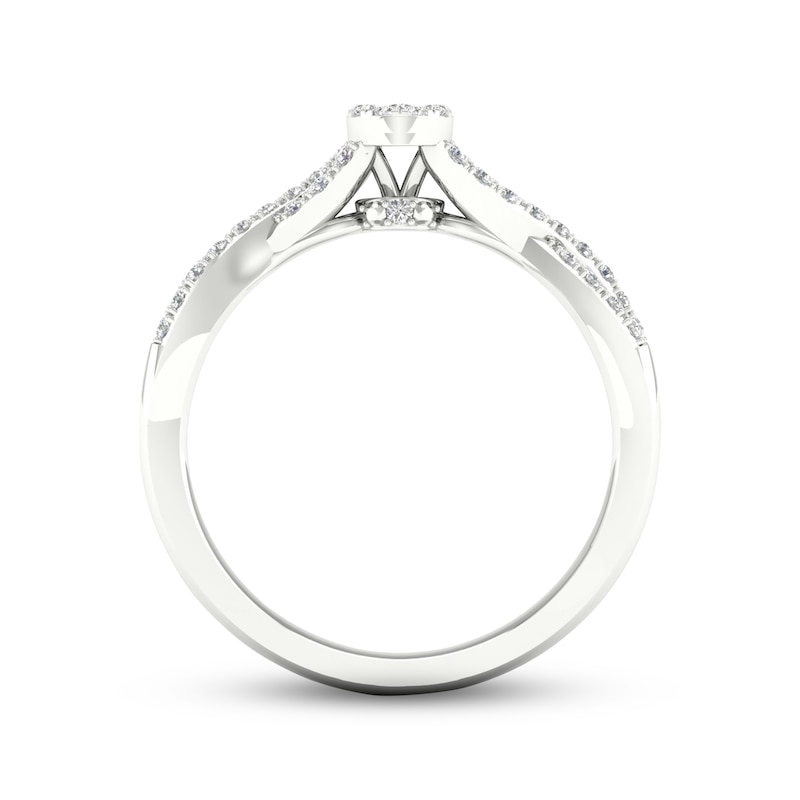 Multi-Diamond Center Oval Twist Promise Ring 1/6 ct tw Round-cut Sterling Silver