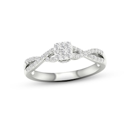 Multi-Diamond Cushion Twist Promise Ring 1/6 ct tw Sterling Silver