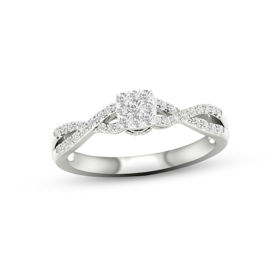 Multi-Diamond Center Cushion Twist Promise Ring 1/6 ct tw Round-cut Sterling Silver