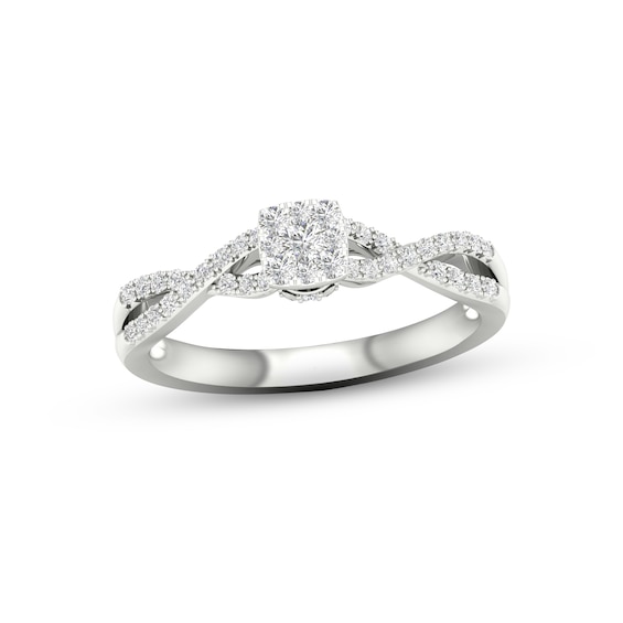 Multi-Diamond Cushion Twist Promise Ring 1/6 ct tw Sterling Silver